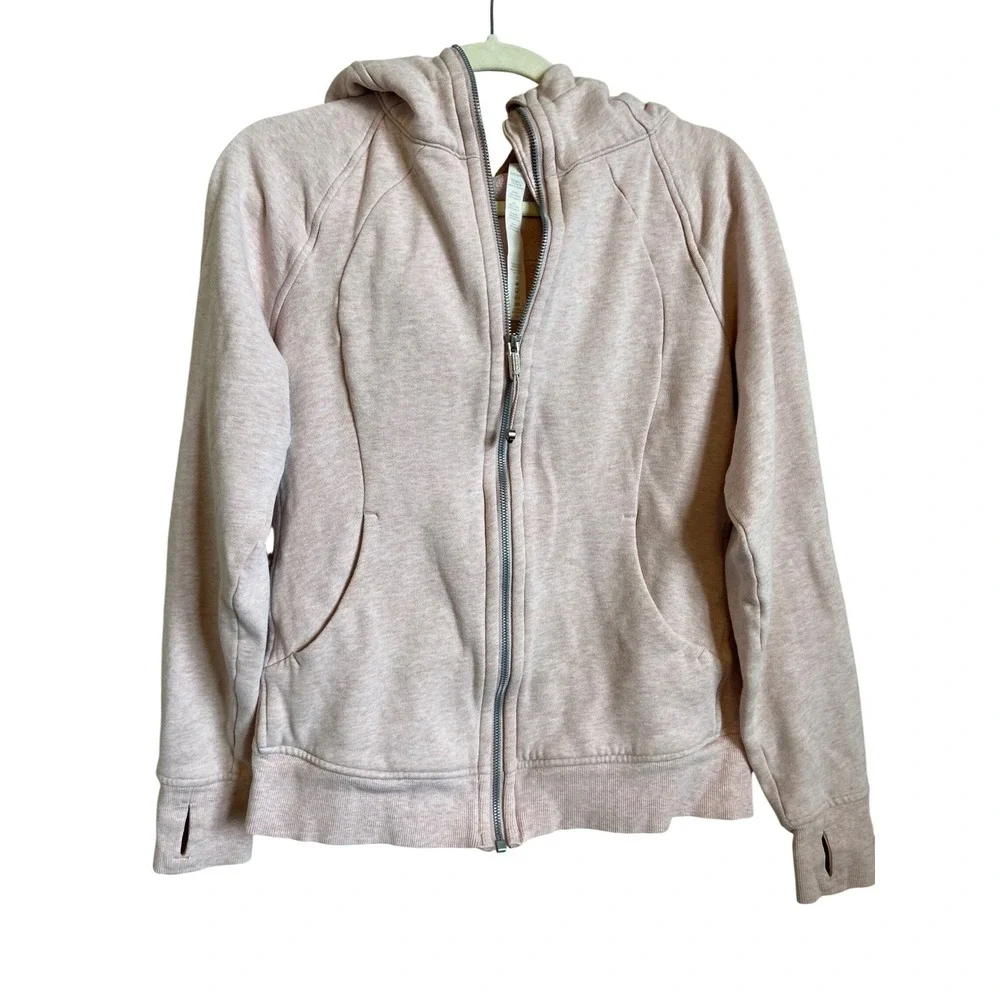 Lululemon Scuba Full Zip Hoodie Heathered Pink Taupe W4ASZS Womens Size 10